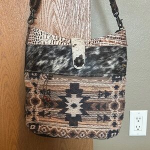 Myra Bag Black and Brown Patterned Shoulder Bag
